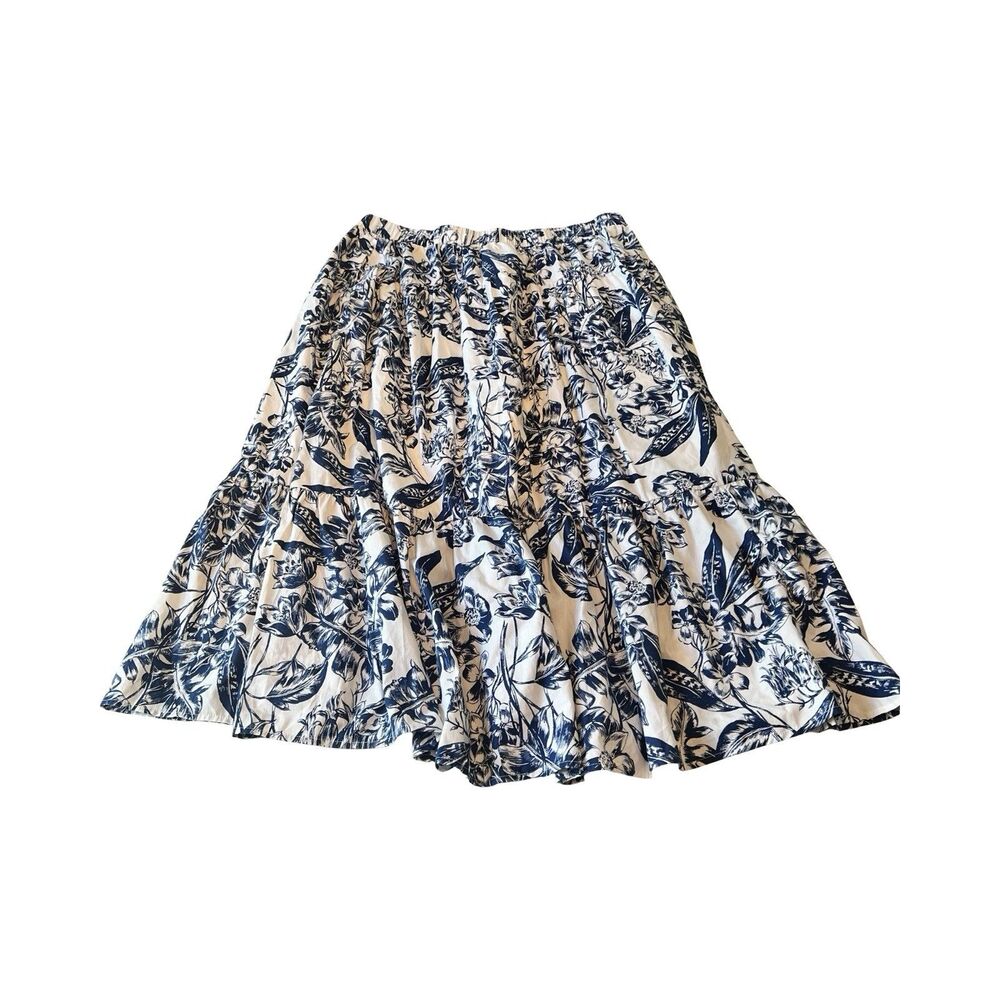 Abercrombie & Fitch Blue White Floral Toile‎ Tiered Midi Skirt Petite XL P XLP
